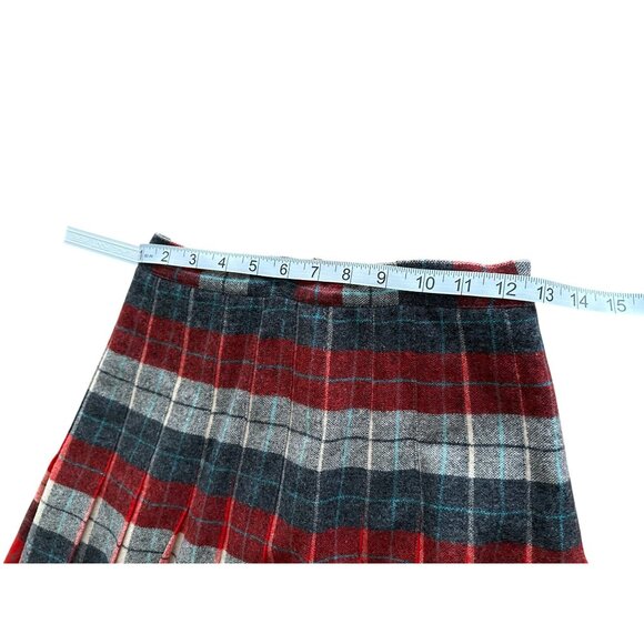 Vintage Red & Grey Plaid Wool Blend A-Line Midi Pleated Skirt 1960s Waist 25" - Picture 4 of 8